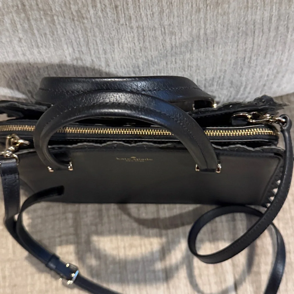 Kate Spade Black Scallop Lace Satchel 8 x 11 detachable strap gently used - Picture 4 of 12